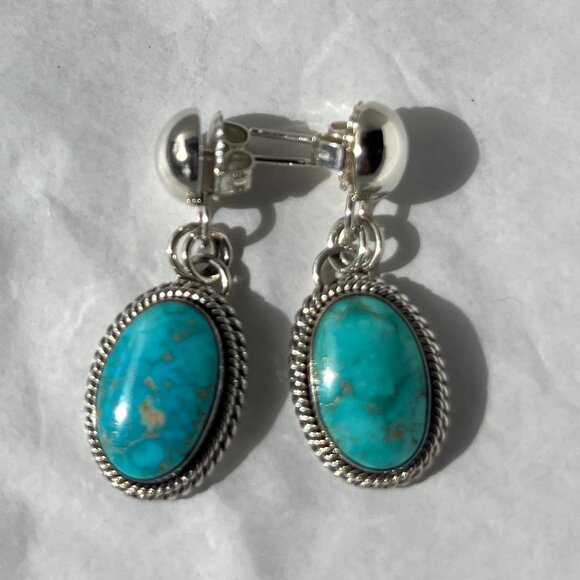 Artie Whitehorse Sterling Silver & Turquoise Drop Earrings - Picture 1 of 3